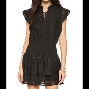 Moon River Ruffle Mini Dress with Lace Up Front in Black